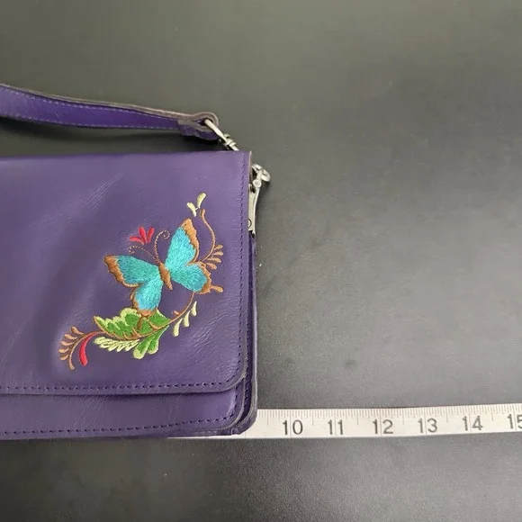 Patricia Nash Annecy Flap Violet Embroidered Crossbody Bag Butterfly Flap - Picture 15 of 16